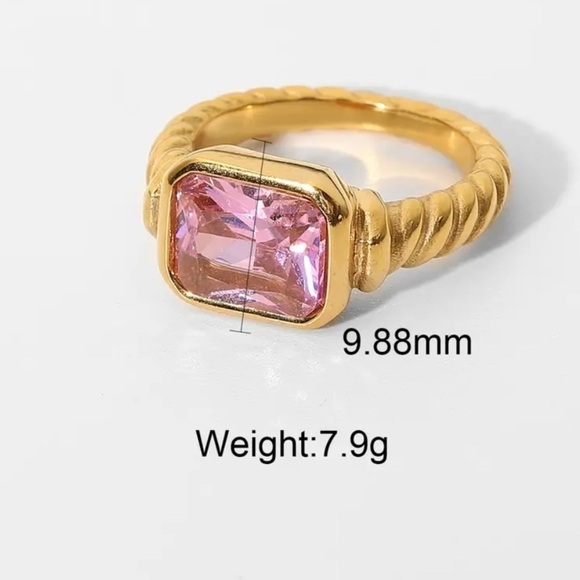 18K Gold Plated Pink Cubic Zirconia Ring - Picture 3 of 7